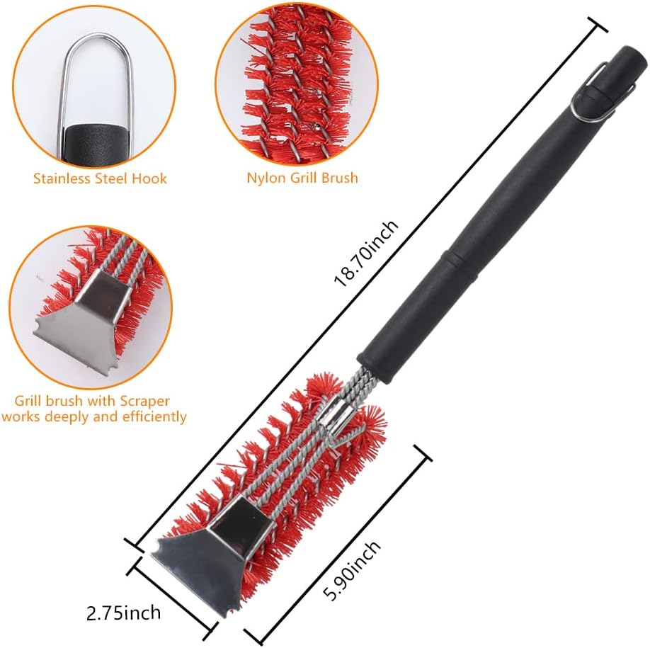XSUPER Nylon Grill Brush - 3-in-1 BBQ Cleaning Tool with Scraper | 18" Universal Fit for Perfect Grilling