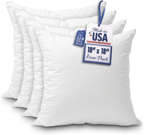 Foamily Throw Pillow Inserts - Premium Soft Fluffy Decorative Pillows | 18x18 Inch Set of 4 for Couch & Bed