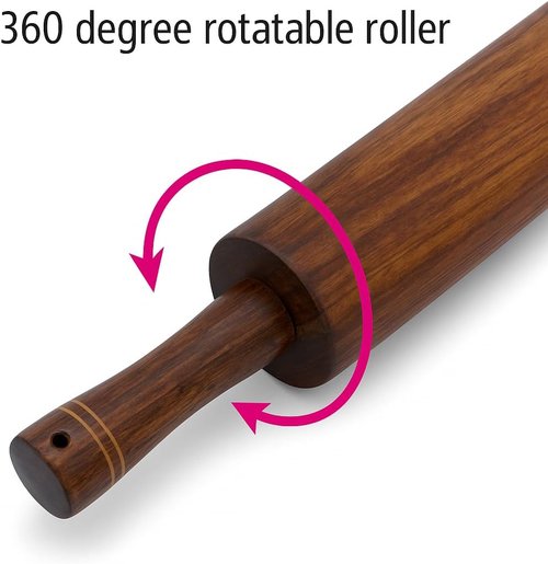 Classic Wooden Rolling Pin - 18-Inch Hardwood Dough Roller for Pizza, Pie, Pastry & Cookies