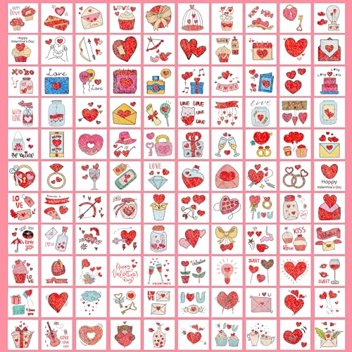 Partywind Glitter Valentine's Day Temporary Tattoos for Kids, 204 Sheets
