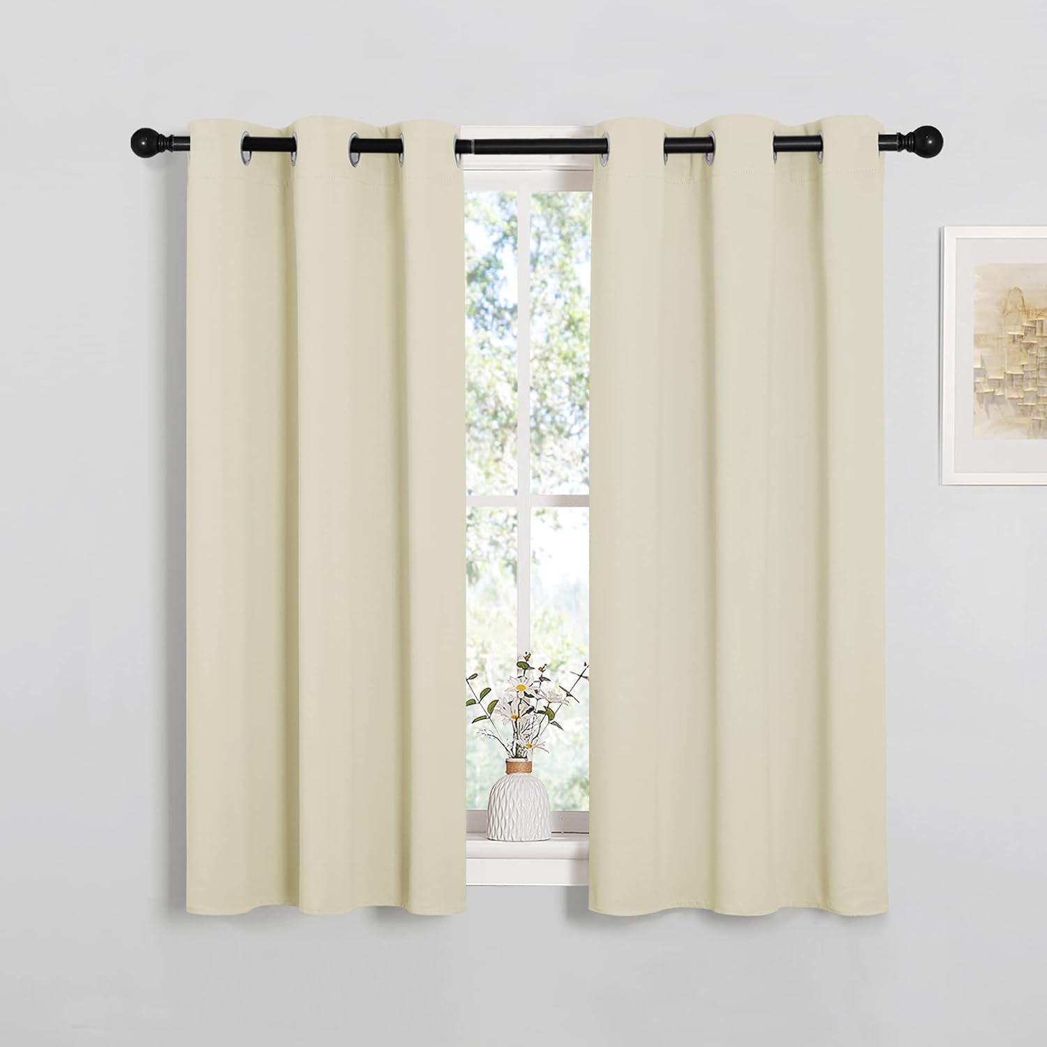 NICETOWN Room Darkening Curtain Panels - Thermal Insulated Grommet Top Drapes | Beige, 2 Panels, W34 x L45