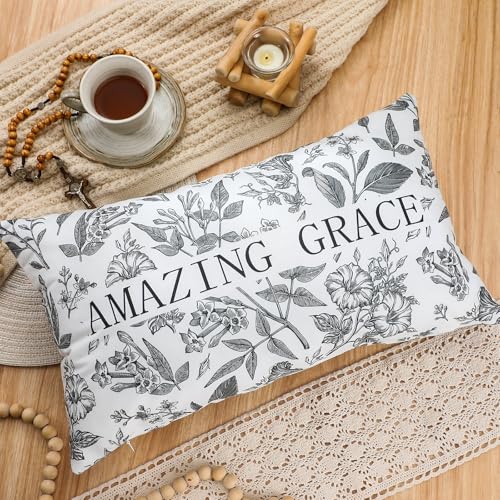Amazing Grace Christian Pillow Cover 12x20 - Inspirational Decor for Women