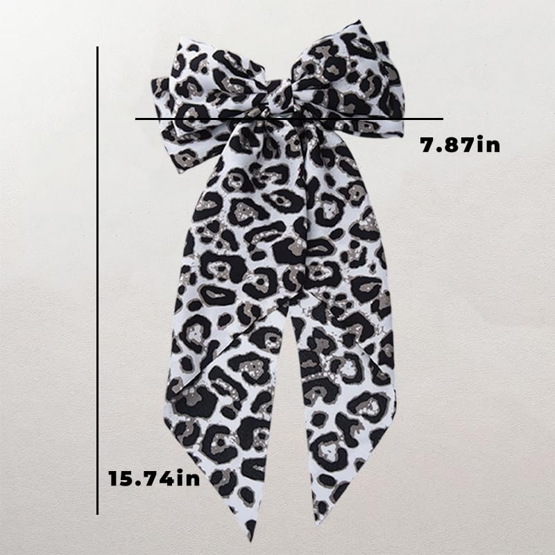 Big Leopard Print Hair Bow Clip - Oversized Satin Ribbon Barrette