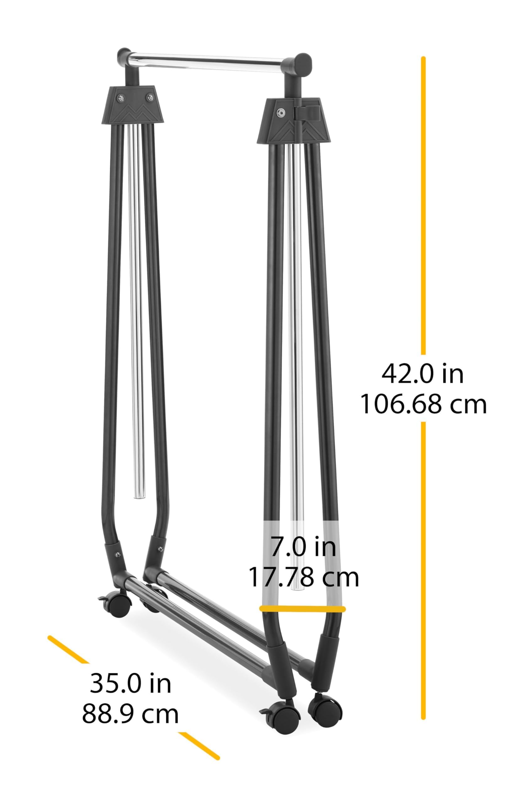 Whitmor Folding Garment Rack - Rolling Clothes Hanger - Adjustable Height - Black