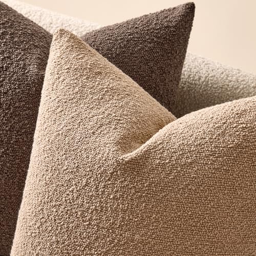 Textured Boucle Throw Pillow Covers - Set of 2, 12x20 Inch, Neutral Beige