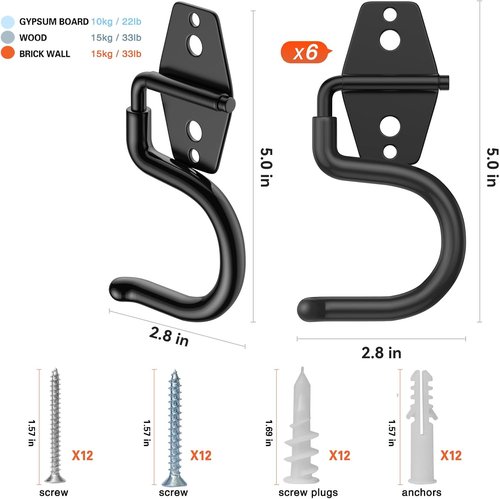 HUPBIPY Heavy-Duty Metal Garage Hooks - 6 Pack S Hooks for Tool Hangers & Garden Storage