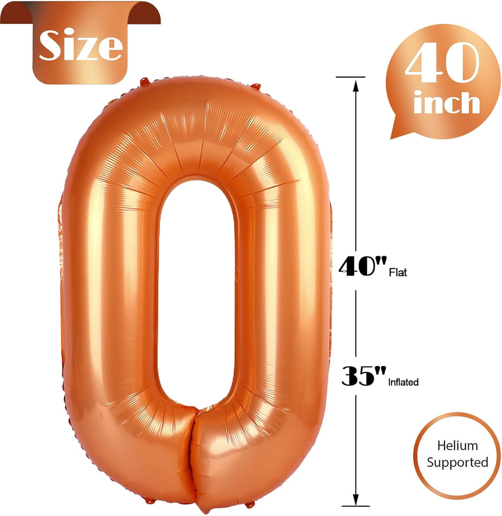 Orange Number 0 Balloon - 40 Inch Birthday Decoration for Milestone Celebrations