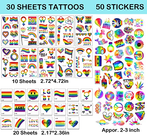 LGBTQ Rainbow Temporary Tattoos & Vinyl Stickers Set for Pride Party