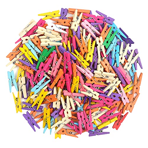 KIMOBER 200pcs Mini Colored Wooden Clothespins, 0.98 Inch Craft Clips