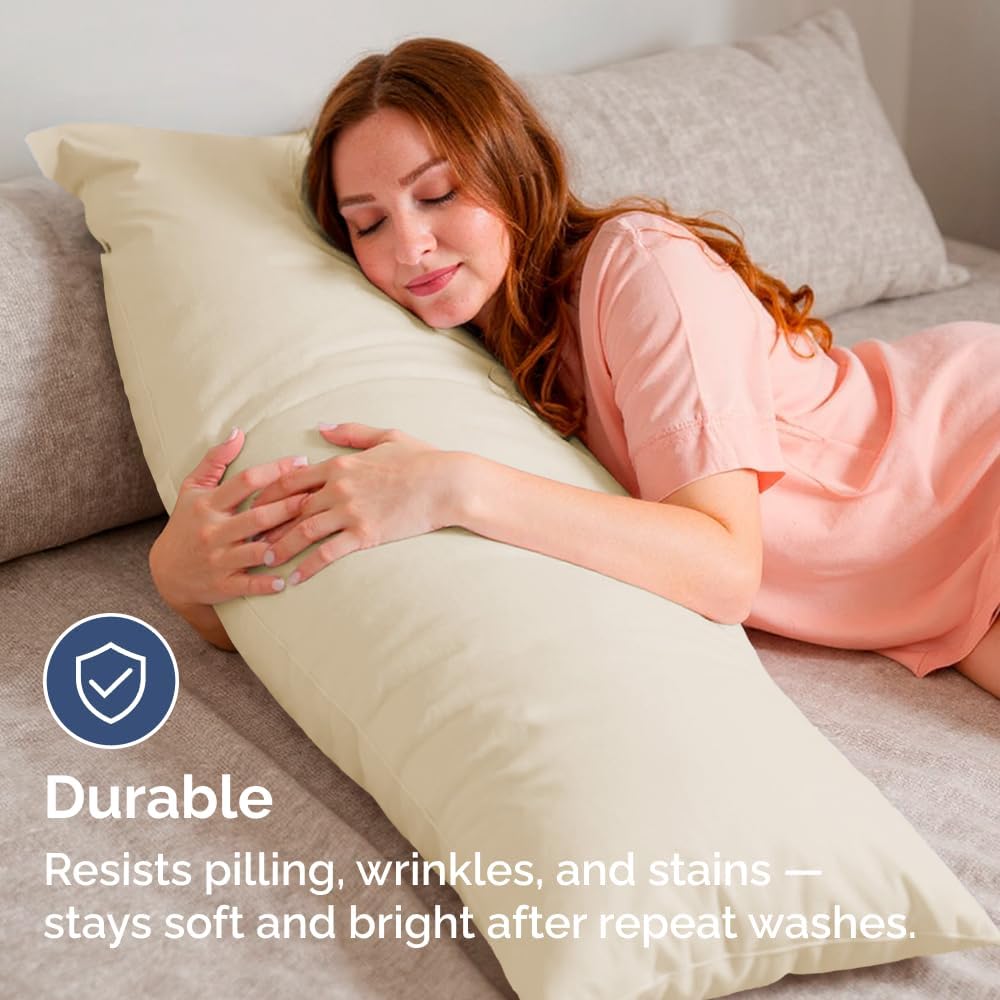 Skiennix Body Pillowcases Set of 4 | Soft, Breathable 20x54 Long Pillow Covers - Fade-Free & Machine Washable (Off White)