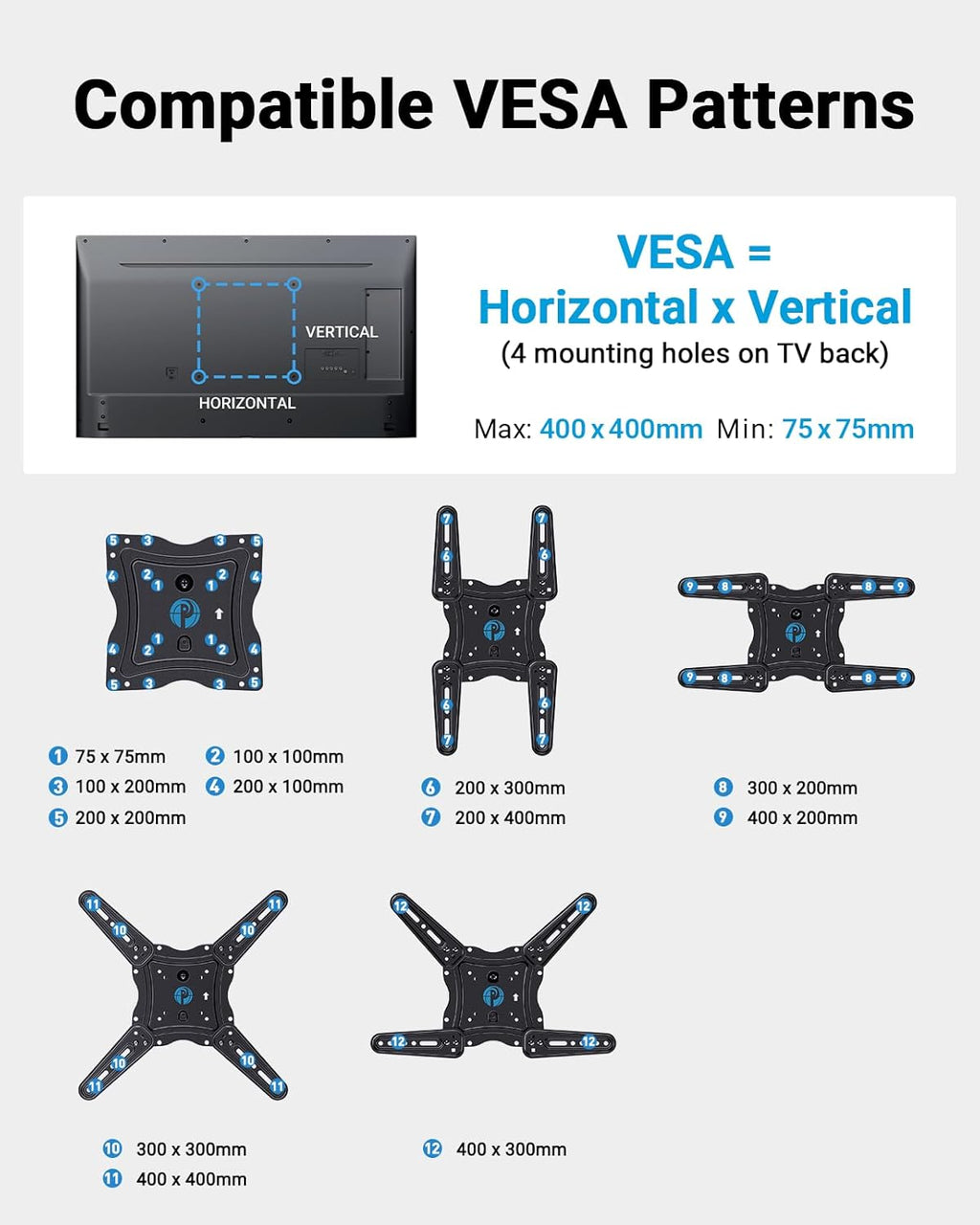Pipishell Full Motion TV Wall Mount - Articulating Arms for 26-65 Inch TVs | Max VESA 400x400mm, 77 lbs Capacity