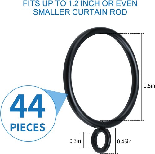 44 Pack Metal Curtain Rings by [Brand Name] - Durable Drapery Rings for Pinch Pleat Curtains | 1.5 Inch ID, Black