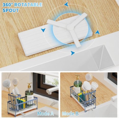Cisily Sponge Holder - Rustproof 304 Stainless Steel Kitchen Sink Caddy Organizer | Gray Blue, 9.25”