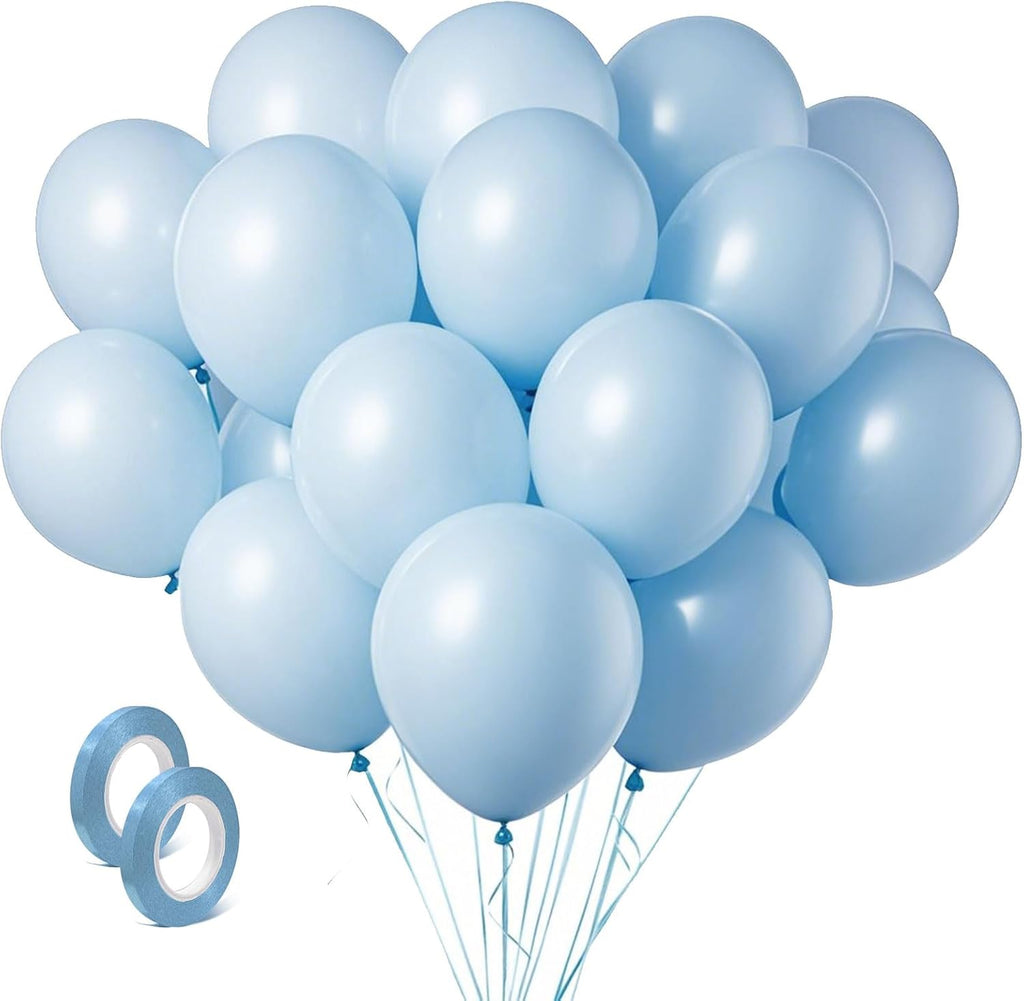 Skiennix Pastel Blue Latex Balloons - 100 Pack of 12-Inch Round Balloons for Weddings & Parties