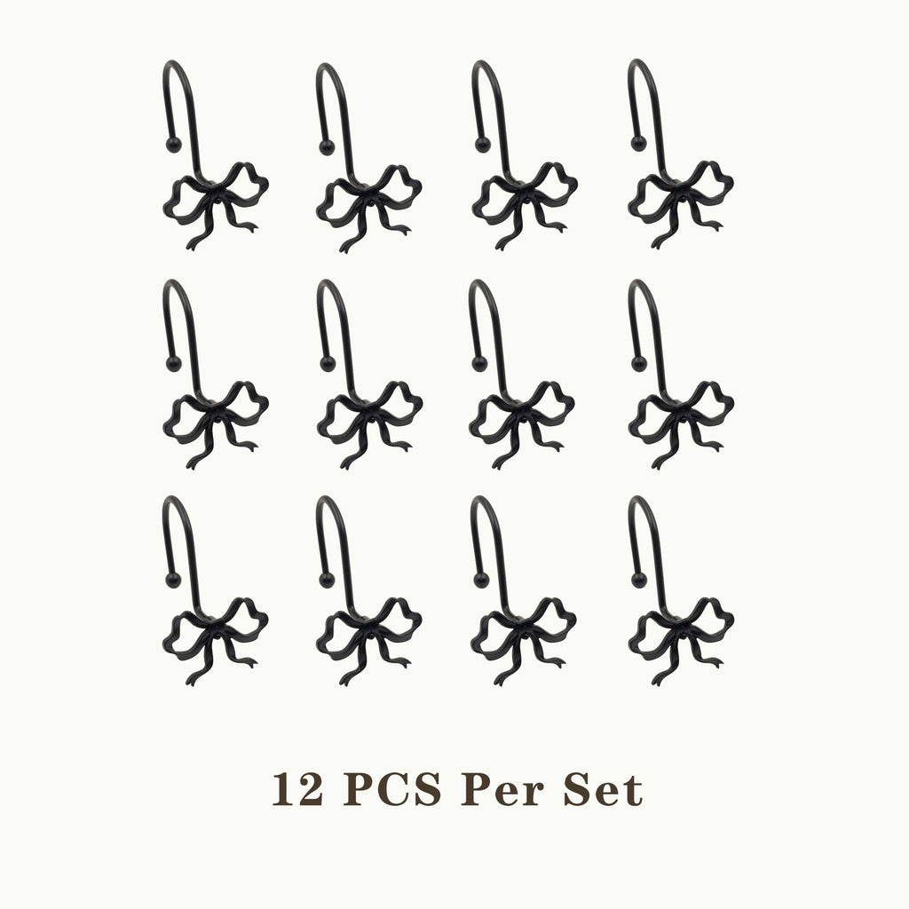 Dylrauoza Black Bow Shower Curtain Hooks, 12 Pack Decorative Metal Rust Proof Shower Curtain Rings for Bathroom, Elegant Cute Curtain Hangers for Standard Shower Rods
