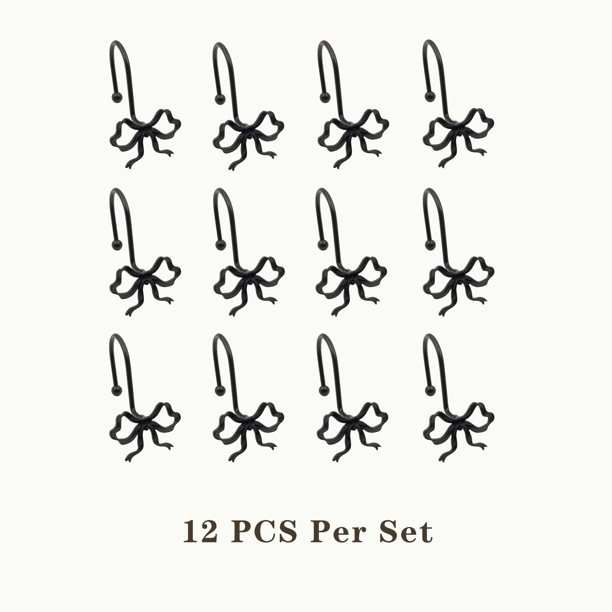 Dylrauoza Black Bow Shower Curtain Hooks, 12 Pack Decorative Metal Rust Proof Shower Curtain Rings for Bathroom, Elegant Cute Curtain Hangers for Standard Shower Rods
