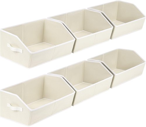 Homsorout Organizer Bins - Trapezoid Fabric Storage Baskets, 6 Pack for Toys, Clothes, Towels (Beige)