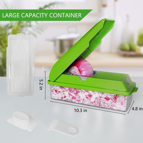 LHS Professional Vegetable Chopper - 5-in-1 Food Slicer & Dicer with Storage Containers | Green