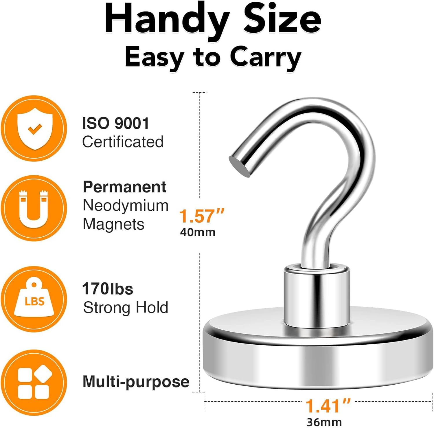 MIKEDE Heavy Duty Magnetic Hooks - 170Lbs Super Strong Neodymium Magnet Hangers for Storage | 4 Pack