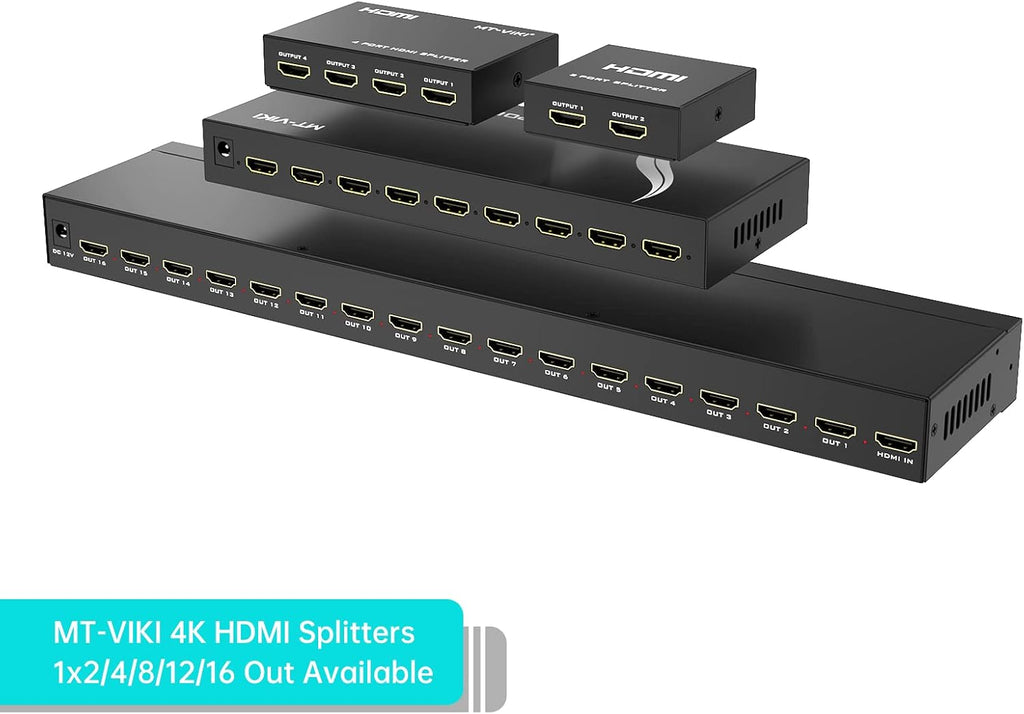 MT-ViKI HDMI Splitter - 1 In 4 Out 4K 30Hz HDMI Distributor for Gaming Consoles & PCs | Power Adapter Included
