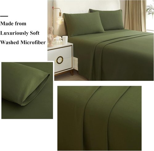 HighBuy Queen Sheet Set - Luxury Hotel-Quality Cooling Bedding - 4 Pieces, Army Green, 16'' Deep Pocket