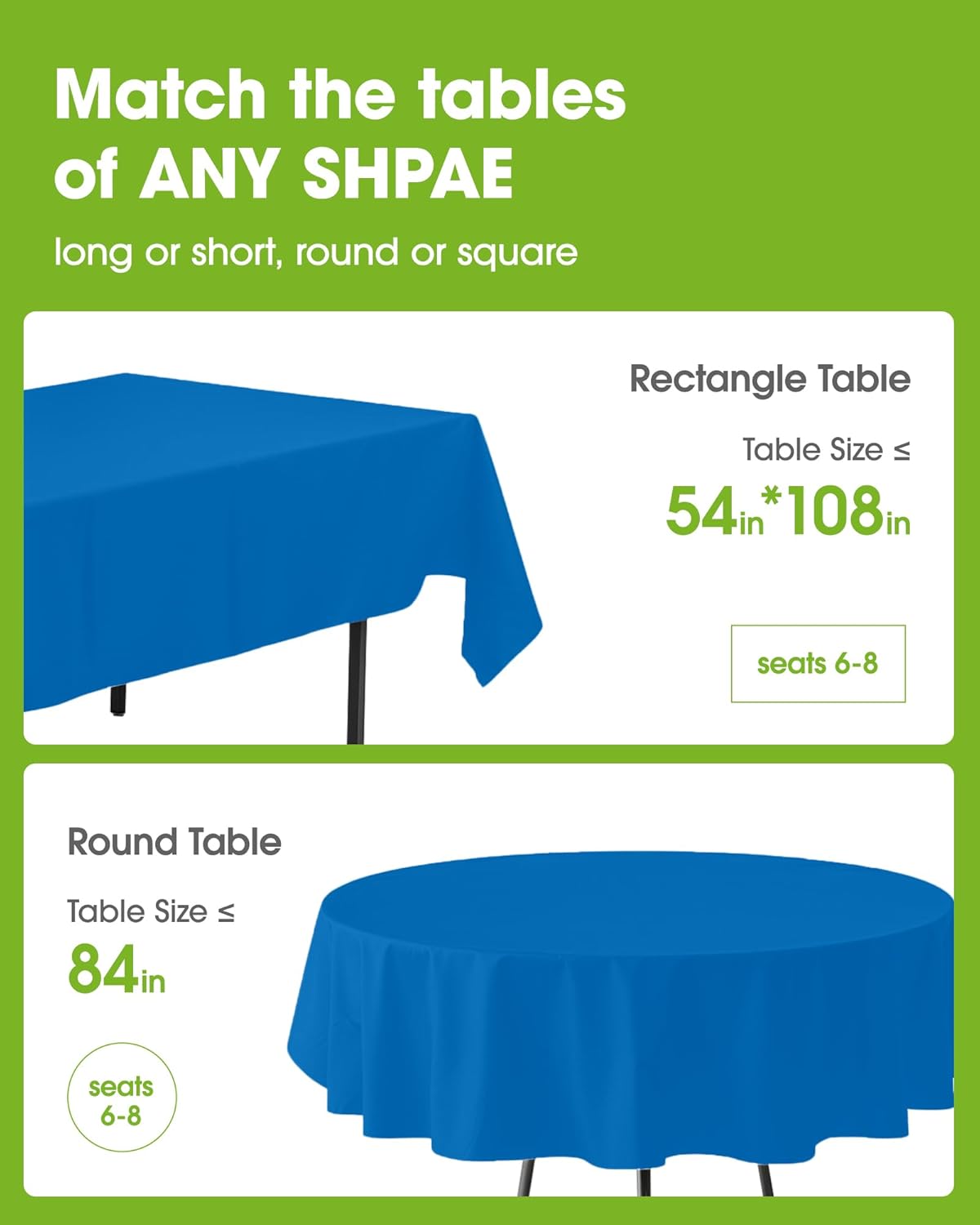 Pureegg Disposable Plastic Tablecloths - 84'' Round, Leakproof & Sturdy for Graduation, Thanksgiving & Patriotic Events - 10 Pack, Blue