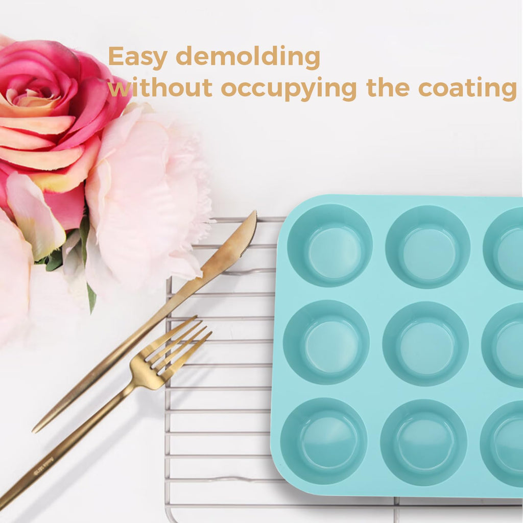 Baocuan 3 Pack 12 Cups Silicone Muffin Pan,Nonstick Regular Silicone Cupcake Pan, For Making Muffin Cakes, Tart and Bread