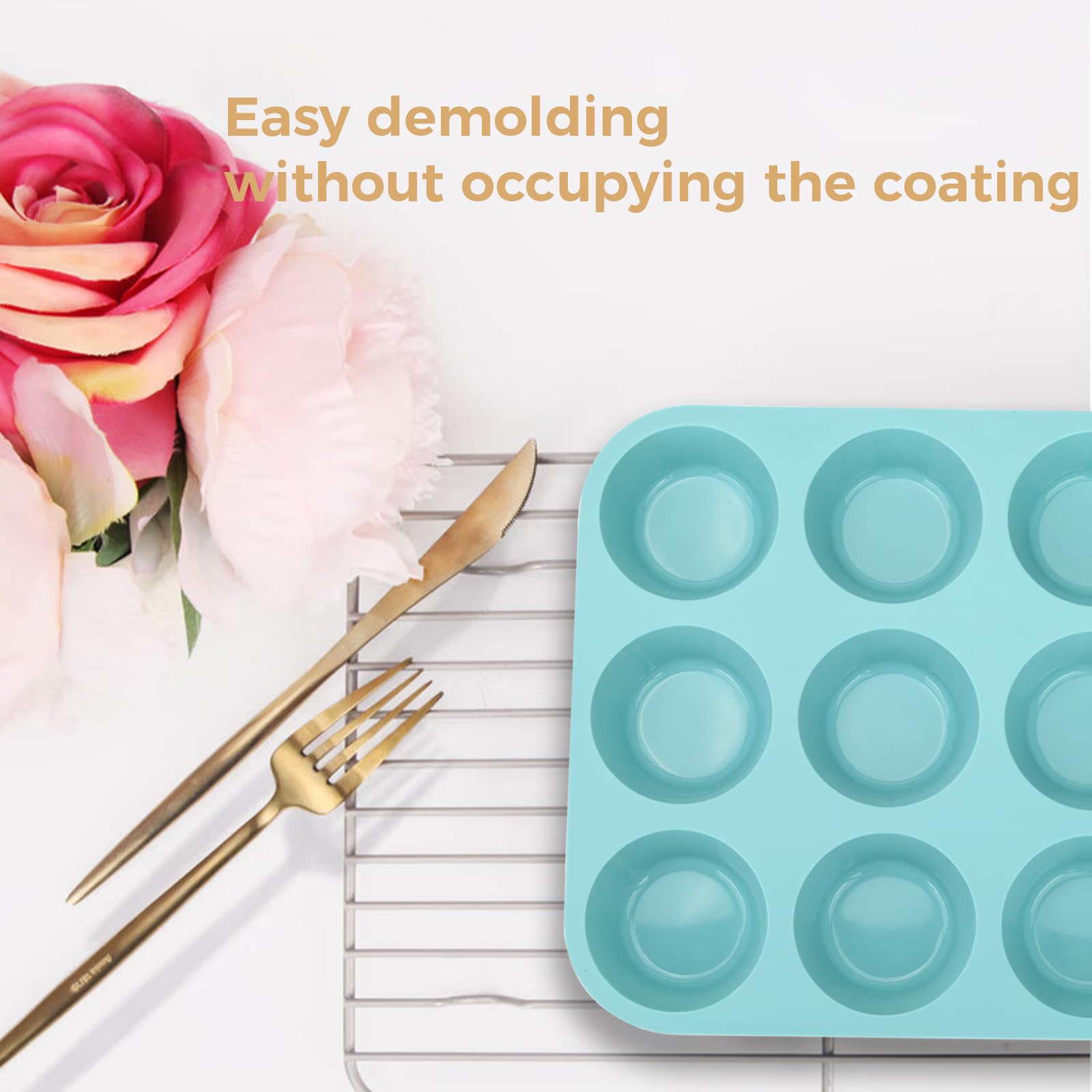 Baocuan 3 Pack 12 Cups Silicone Muffin Pan,Nonstick Regular Silicone Cupcake Pan, For Making Muffin Cakes, Tart and Bread