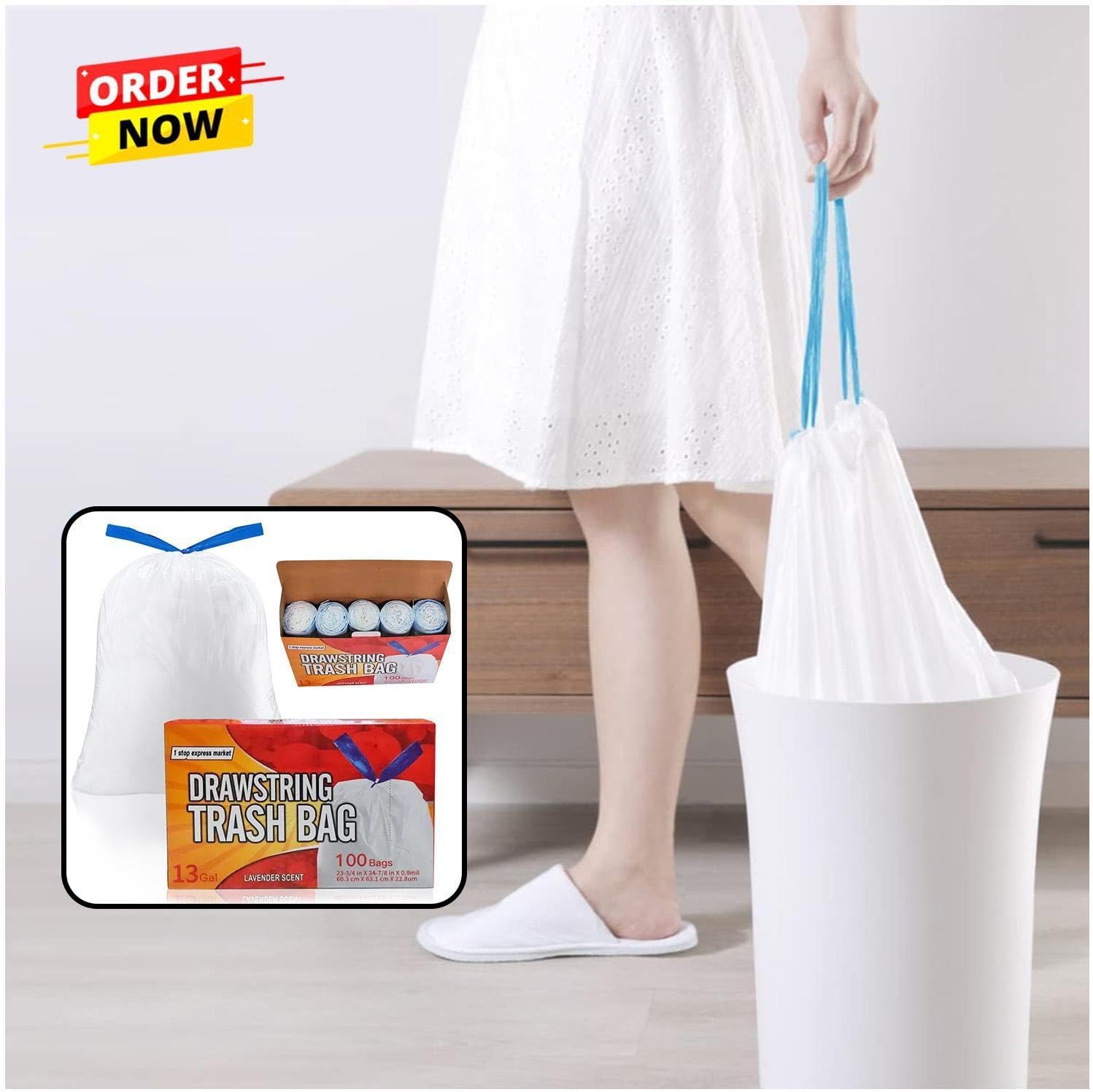 Odorshield Tall Kitchen Drawstring Trash Bags - Lavender Fresh, 13 Gallon, 100 Count