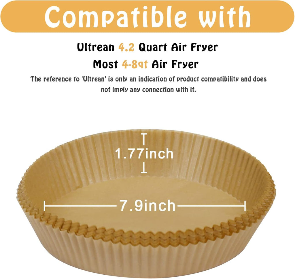 Air Fryer Liners - 100 Pcs Non-Stick Parchment Paper for 4-7 QT Air Fryers | 7.9 Inch Round