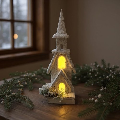LED Timer Light-Up Church by [Brand Name] - Festive Christmas Village Decor for Mantle & Table