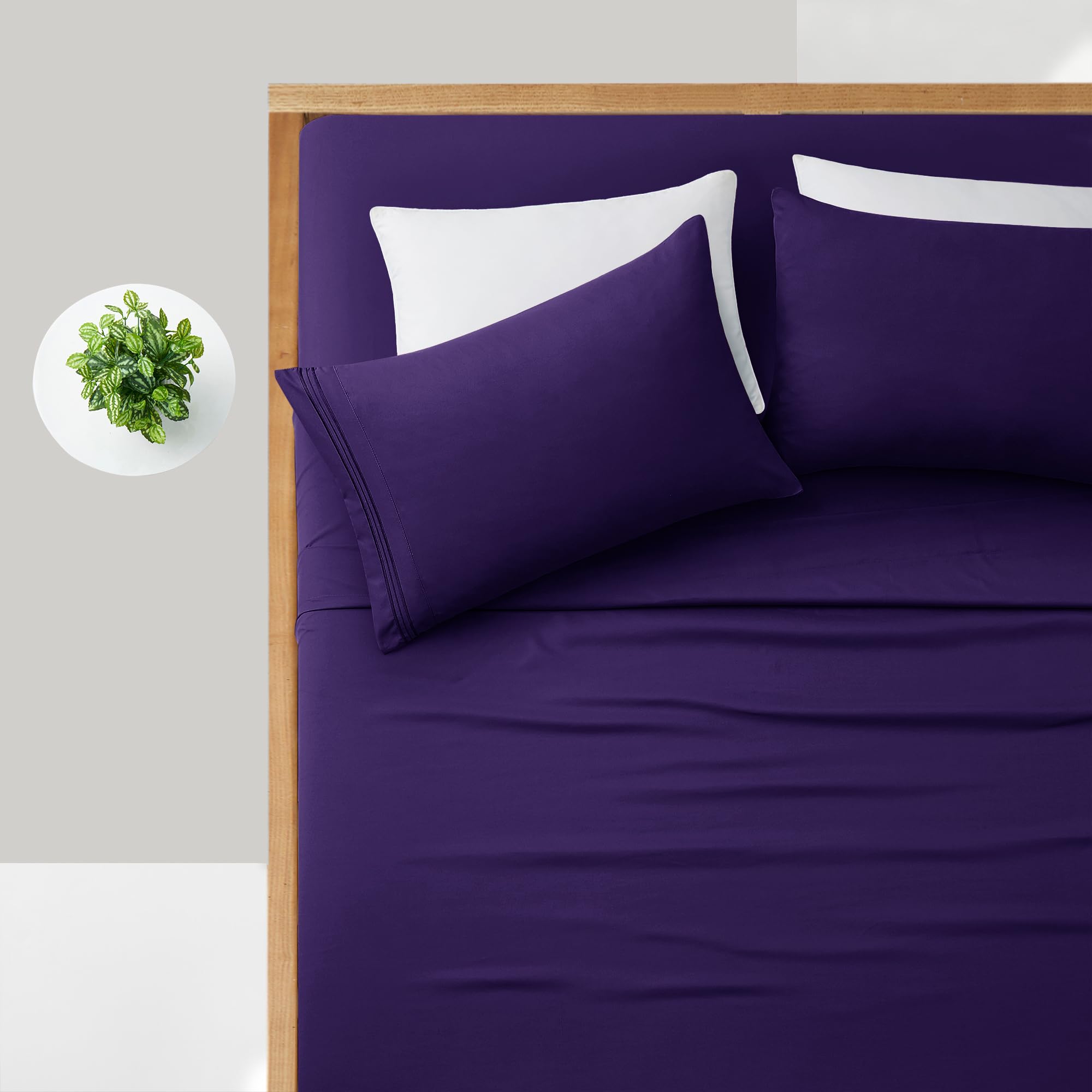Manyshofu Extra Deep Pocket King Size Sheets - Hotel Luxury 1800 Thread Count Sheets & Pillowcases - Microfiber Bedding Set up to 24" Mattress - Purple Bed Sheets 18-24 Inch Deep Pockets - 4 Piece