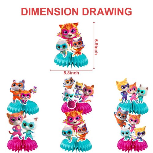 6Pcs Super Kitties Party supplies set Honeycomb Centerpieces Double Sided Table Topper for Super Kitties birthday party decoration