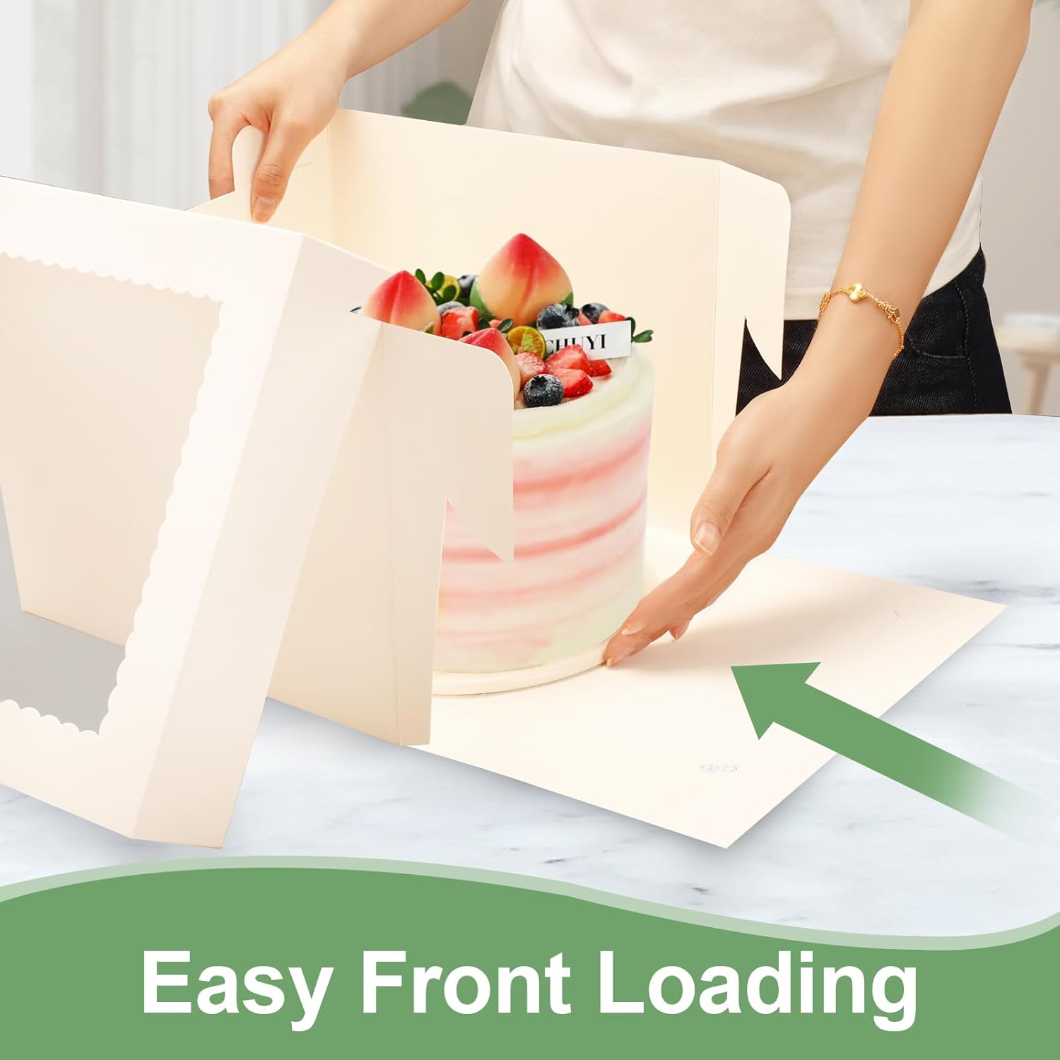 Regine Switzerland Cake Boxes - 12x12x8 Inches Tall White Bakery Boxes with Large Window | 2 Pack for Cakes, Cookies, Pies