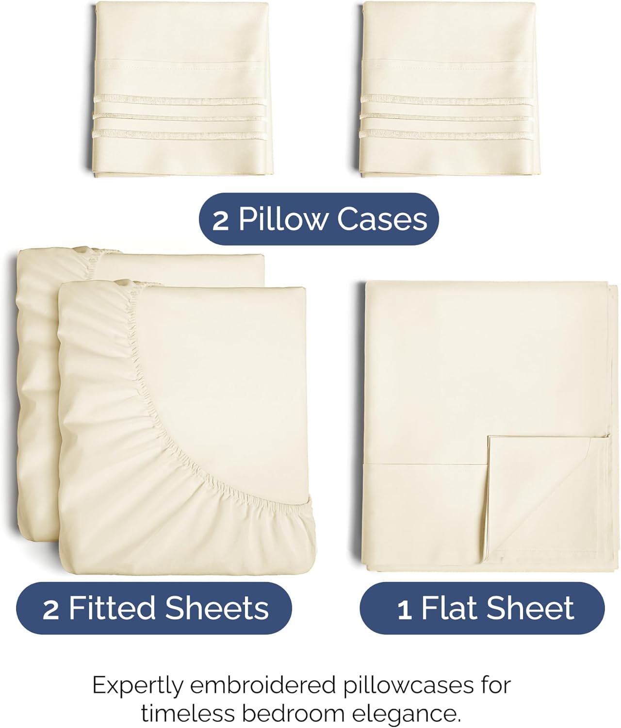 Skiennix Split King Size 5-Piece Sheet Set - Comfy Cooling Bed Sheets - Luxury Hotel Quality - Deep Pockets, Soft, Wrinkle-Free - Off White