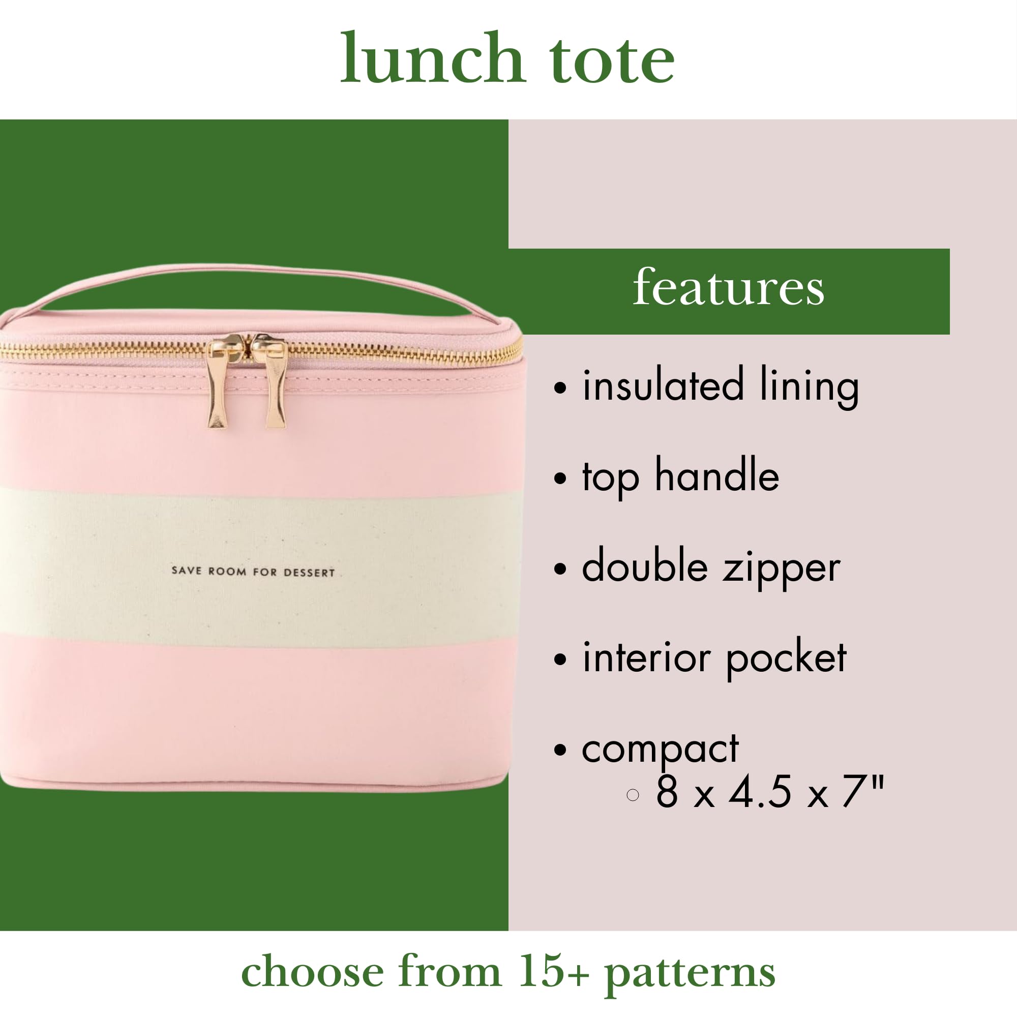 kate spade new york Small Insulated Lunch Tote, Lunch Cooler, 8 x 7 x 4.5 Cute Lunch Bag for Women, Pink Thermal Bag with Double Zipper Close and Carrying Handle, Blush Rugby Stripe