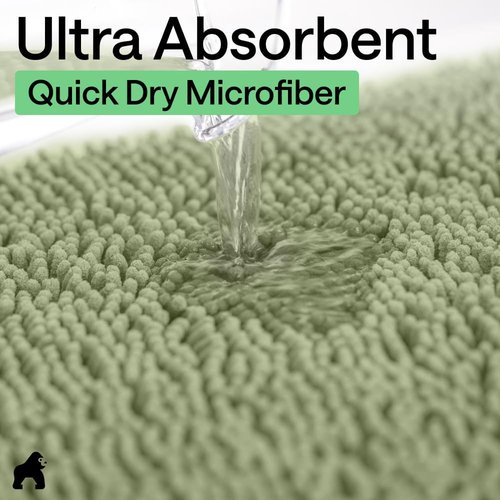 GORILLA GRIP Bath Rug Mat - Soft Absorbent Chenille | Quick Dry Microfiber, 30x20, Sage Green