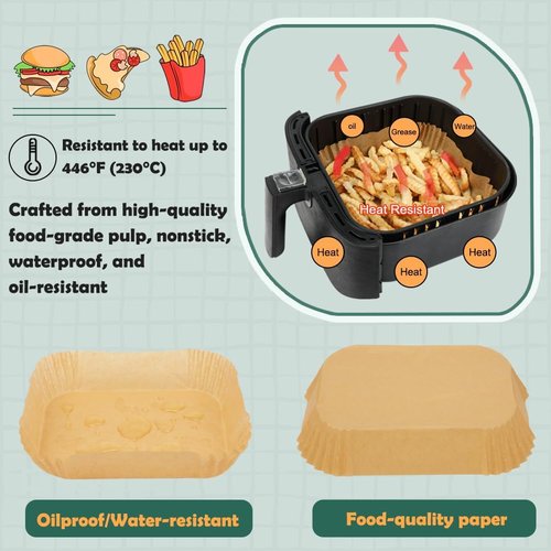 BYKITCHEN Air Fryer Liners - 10 Inch Square Parchment Paper for XL Air Fryers | Set of 50
