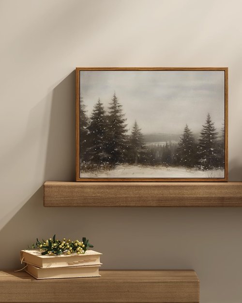 InSimSea Framed Canvas Wall Art - Winter Pine Tree Forest Decor for Living Room | 12x16 Inch
