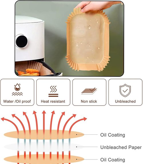 Bella Air Fryer Liners - Rectangle Paper Liners for 4Qt Air Fryers | 200PCs for Easy Cooking