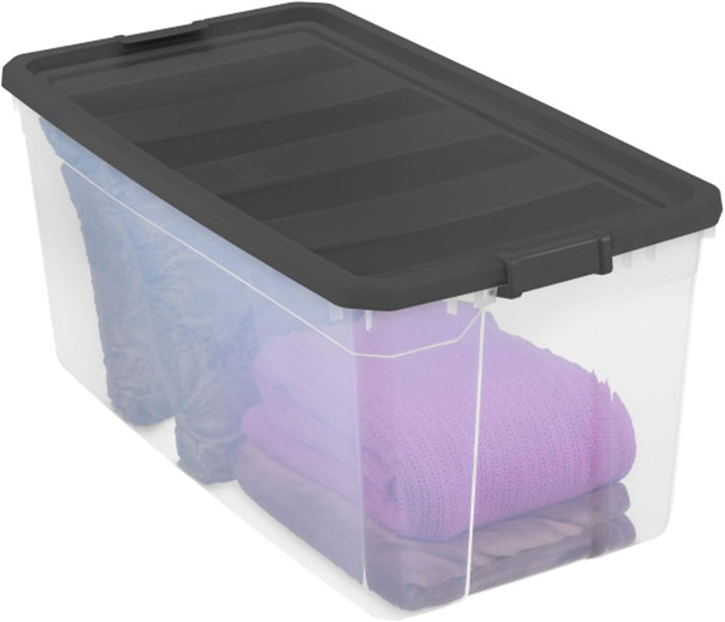 Sterilite 3-Pack Modular Stacker Boxes - Durable Clear Plastic Storage Bins with Latching Lids | 200 Quart for Closet, Bathroom & Office