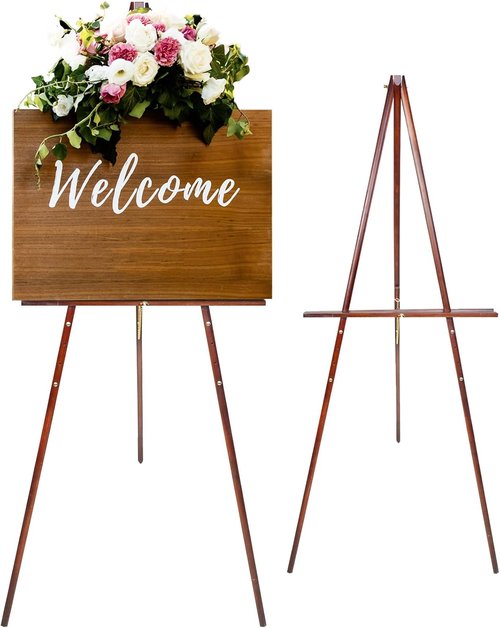Conda 63" Wooden Tripod Easel - Adjustable A-Frame Display Stand for Weddings & Art, Foldable Design