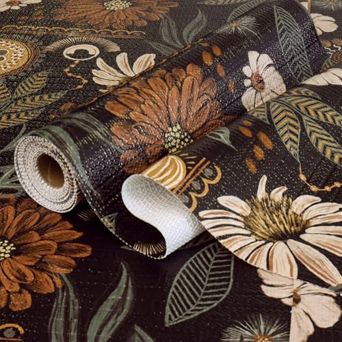 Black Vintage Floral Shelf and Drawer Liner - Non-Adhesive 11.8"W x 118.1"L