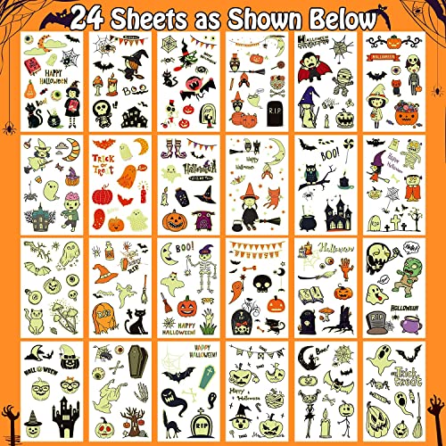 Glow-in-the-Dark Halloween Temporary Tattoos for Kids 24 Sheets