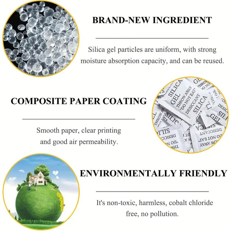Boolavard Silica Gel Pouches 2g x 50 Pack Moisture Absorbers for Home & Travel