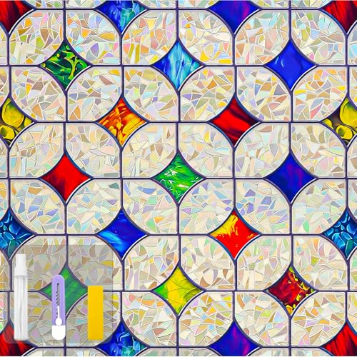 Rainbow Mosaic Stained Glass Window Film - 17.5 x 78.7 in Privacy Film