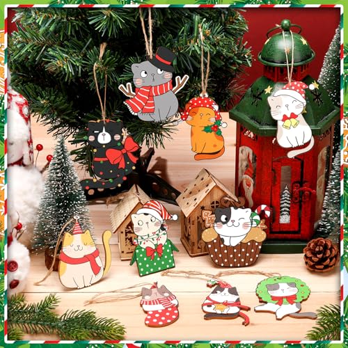 Cute 40 Pack Christmas Cat Ornaments Set Holiday Tree Decorations