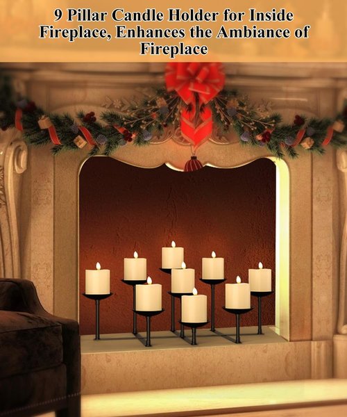 Fireplace Candle Holder - 9 Wax Pillar Plates | Elegant Iron Candelabra for Home Decor & Events