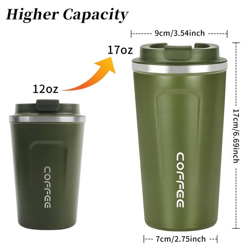 Mongdio 17oz Stainless Steel Mug, Leak Proof Coffee Cup with Lid, Keeps Cold and Hot, Suitable for Travel and Office - Green