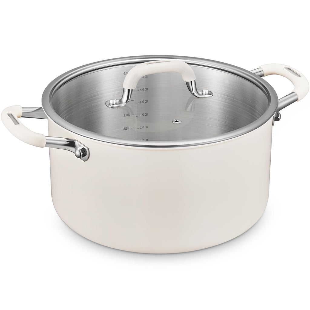 10 Quart Nonstick Stock Pot with Lid, BEZIA Fully-Clad 3-Ply Stainless Steel Pots, Induction Soup Pot with Lid, Kitchen Cooking Pots with Silicone Handle, for All Cooktops, Free of PTFE/PFOA/PFOS